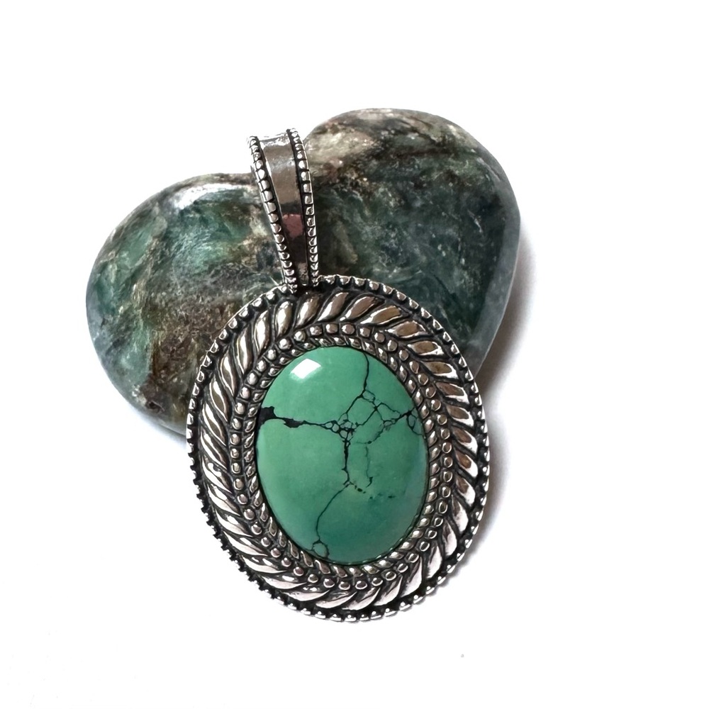CAROLYN POLLACK Pendant Only Green Turquoise Sterling Silver Oval V.GOOD COND